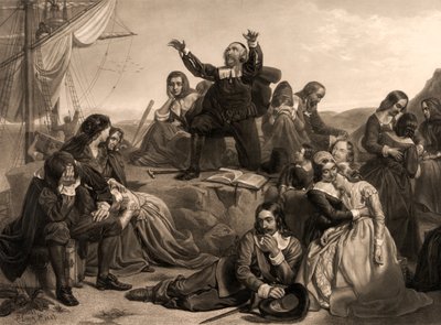 Departure of the Pilgrim Fathers, 1620 by Charles Lucy
